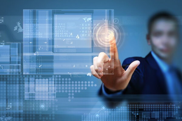 Businessman touching icon