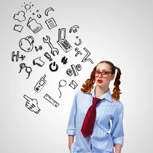 Chica divertida en gafas rojas — Foto de Stock