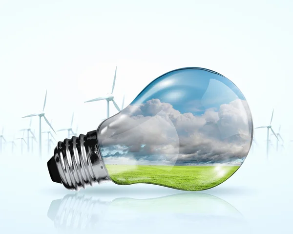 Generatori di lampadine elettriche e mulini a vento — Foto Stock