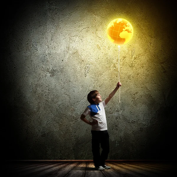 Little cute boy with globe — Stock Photo, Image