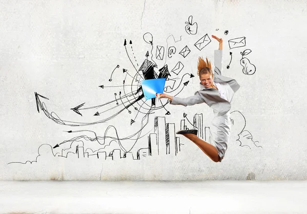 Saltando mujer de negocios — Foto de Stock