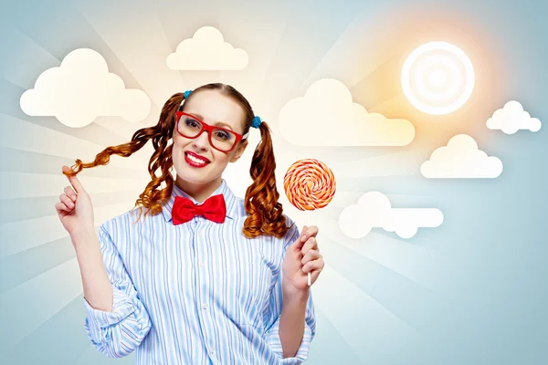 Funny girl with lollipop — Stock Photo, Image