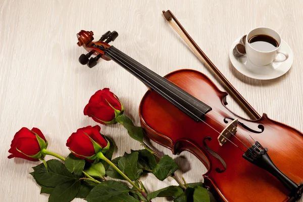 Red roses and a violin — Stock Photo, Image