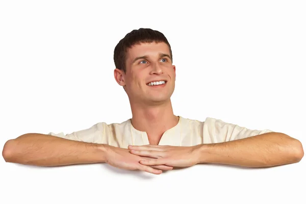 Boy with a blank billboard — Stock Photo, Image