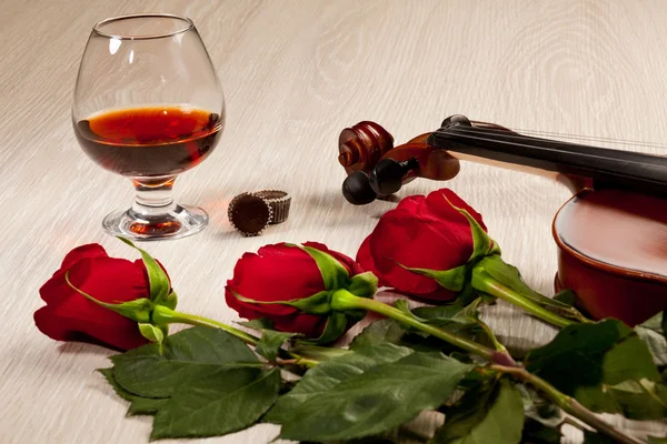 赤いバラとバイオリン — ストック写真