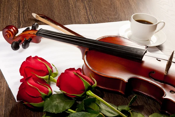 Rosas rojas y un violín —  Fotos de Stock
