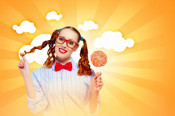 Funny girl with lollipop — Stock Photo, Image