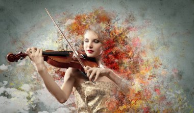 Gorgeous woman playing on violin clipart