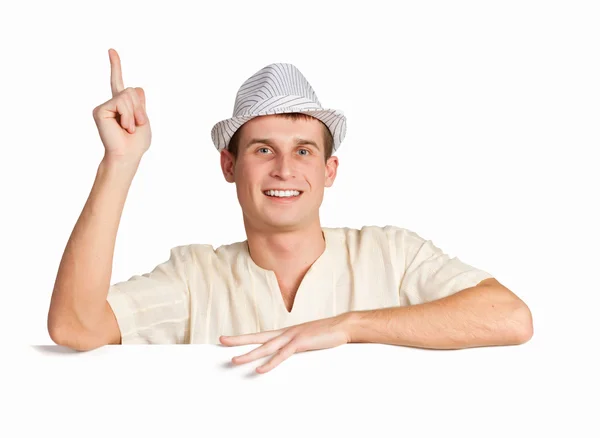 Boy with a blank billboard — Stock Photo, Image