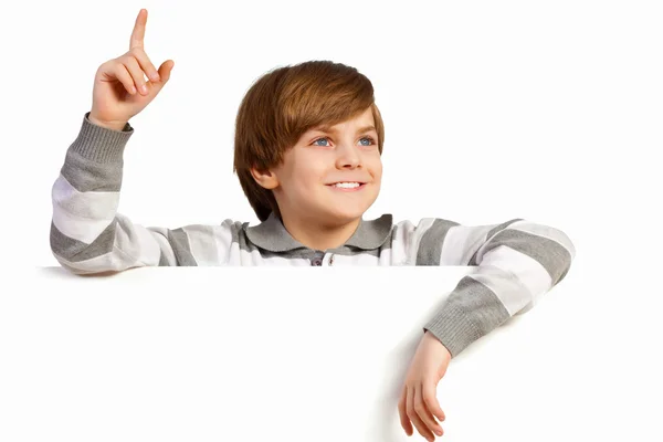 Boy with a blank billboard — Stock Photo, Image
