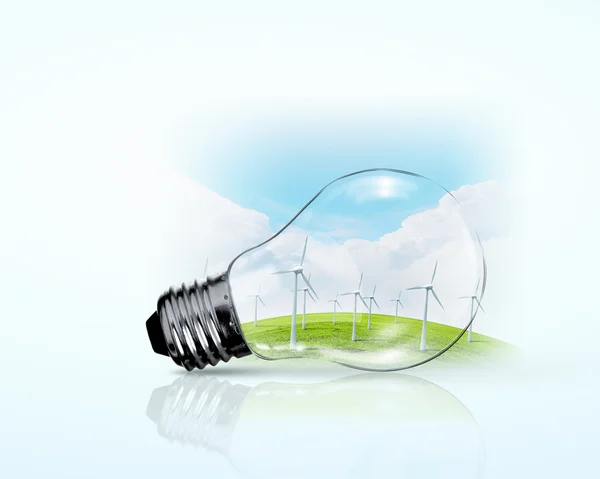 Elektrische gloeilamp en windmolen generatoren — Stockfoto
