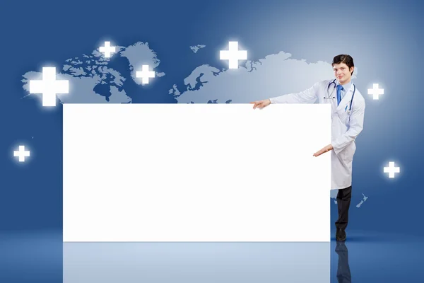 Erkek doktor banner ile — Stok fotoğraf