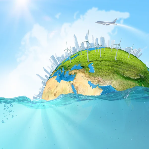 Planeta tierra en el agua — Stockfoto