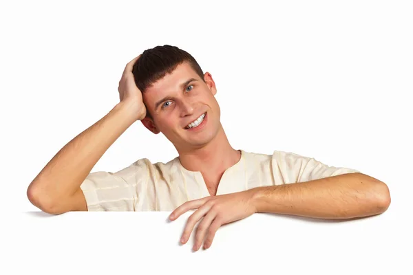 Boy with a blank billboard — Stock Photo, Image