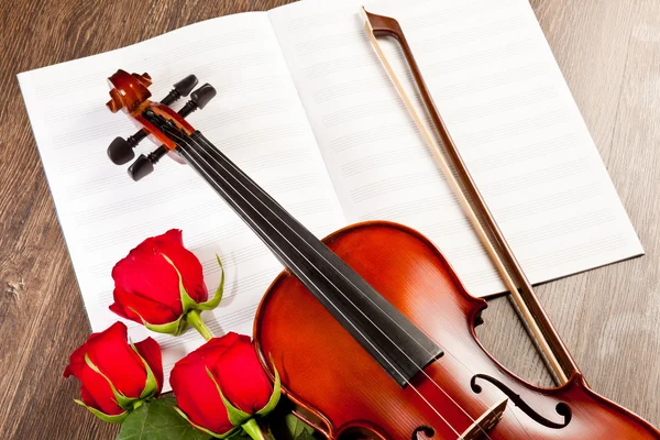 Roses rouges et un violon — Photo