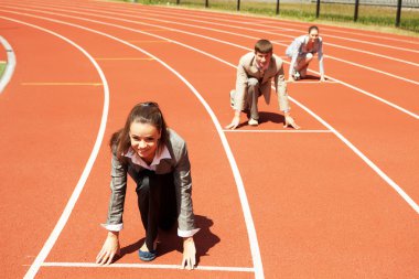 Business woman at athletic stadium clipart