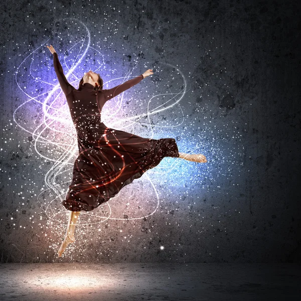 Girl in color dress dancing.Collage — Stock Photo, Image