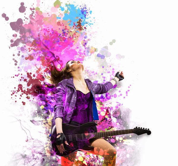 Rock passionate girl with black wings — Stock Photo, Image
