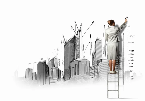 壁に描く女性実業家 — ストック写真