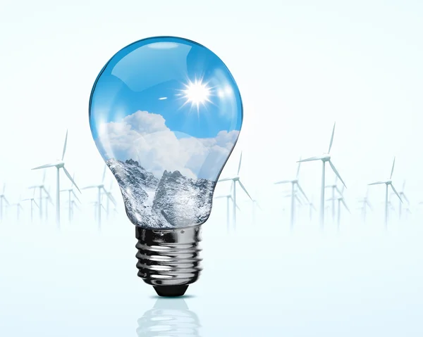 Elektrické žárovky a větrný mlýn generátory — Stock fotografie