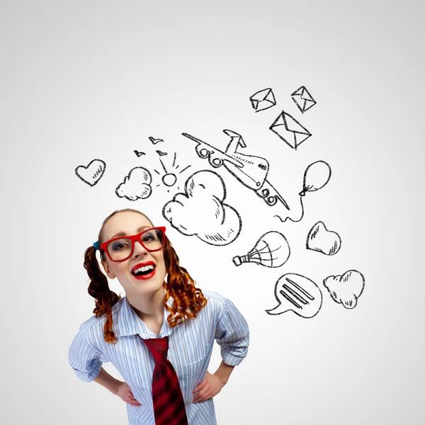 Funny girl in red glasses — Stock Photo, Image