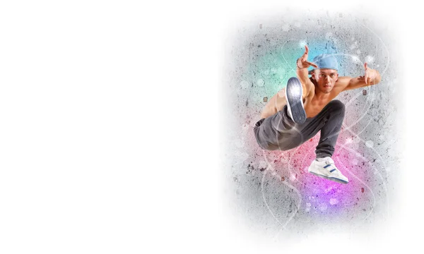 Ung man dansar hiphop med färgad — Stockfoto