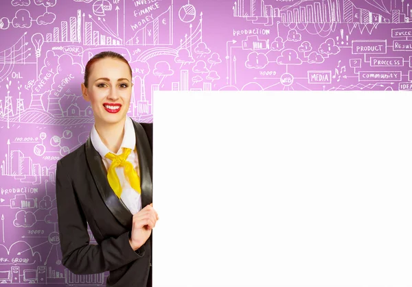 Empresaria con banner en blanco — Foto de Stock