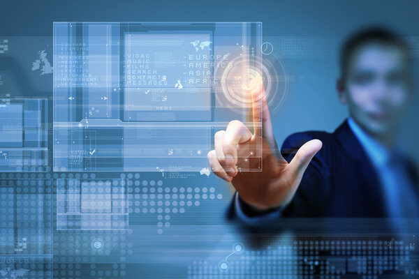 Businessman touching icon