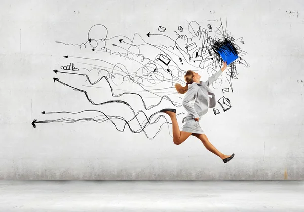 Jumping businesswoman — Stock Photo, Image