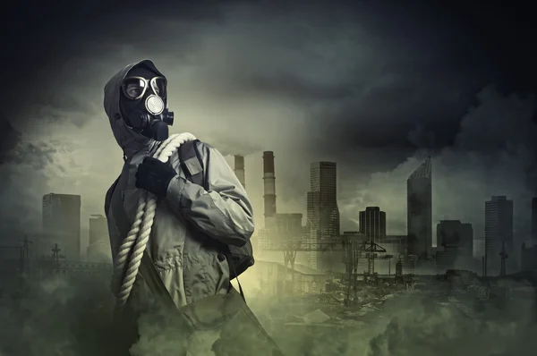 Stalker in gas mask — Stock Photo, Image