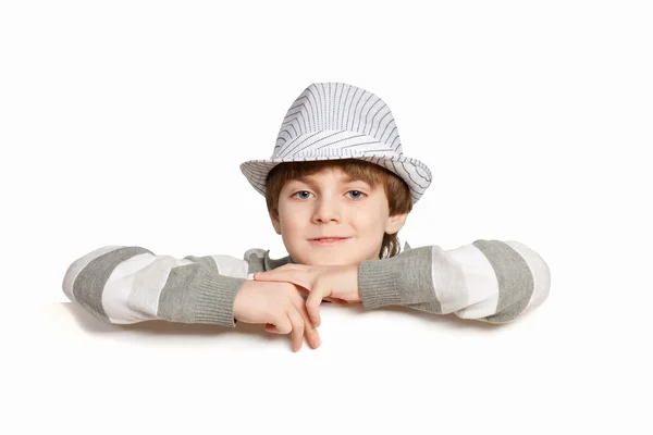 Boy with a blank billboard — Stock Photo, Image