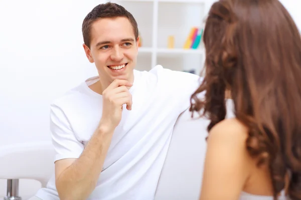 Young happy couple at hone together s — Stock Photo, Image