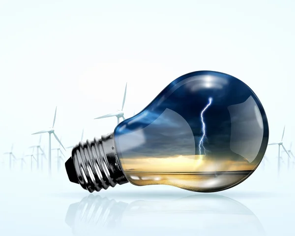 Elektrické žárovky a větrný mlýn generátory — Stock fotografie