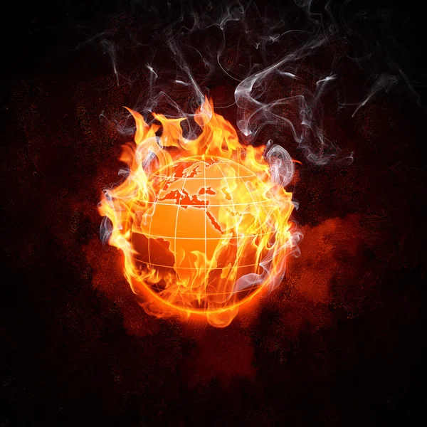 Globe in fire flames — Stock Photo, Image