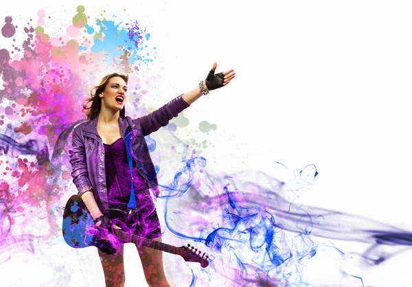 Rock passionate girl with black wings — Stock Photo, Image