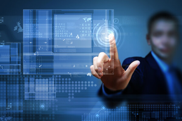 Businessman touching icon