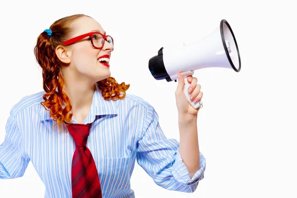 Young funny woman in red glasses — Stock Photo, Image