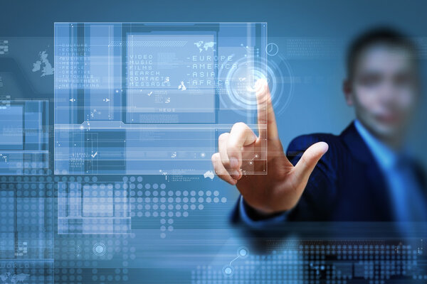 Businessman touching icon
