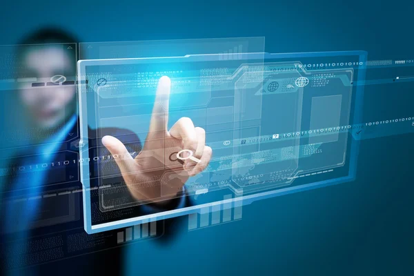 アイコンに触れる実業家 — ストック写真
