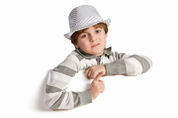 Boy with a blank billboard — Stock Photo, Image