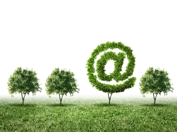 Conceptual image of green plant shaped like email sign — Stock Photo, Image