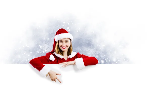 Santa girl with banner — Stock Photo, Image