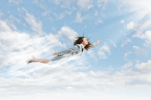 Flying superwoman — Stock Photo, Image