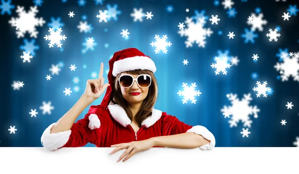 Santa girl with banner — Stock Photo, Image