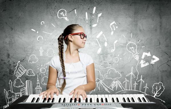 School girl with piano