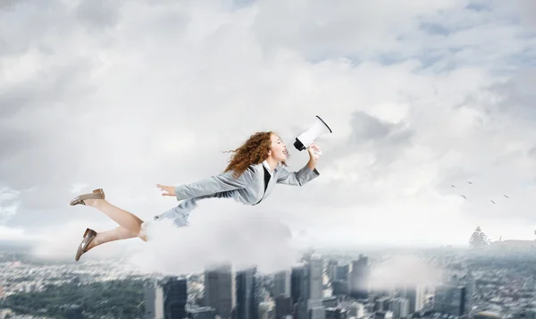 Flying superwoman — Stock Photo, Image