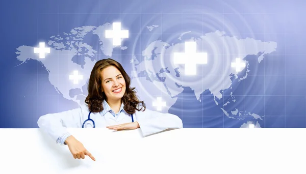 Medico con banner — Foto Stock