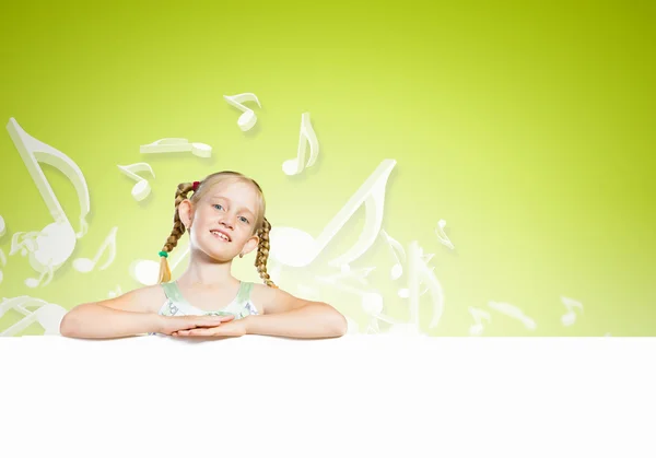 Kid with banner — Stock Photo, Image