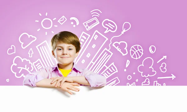 Cute boy with banner — Stock Photo, Image