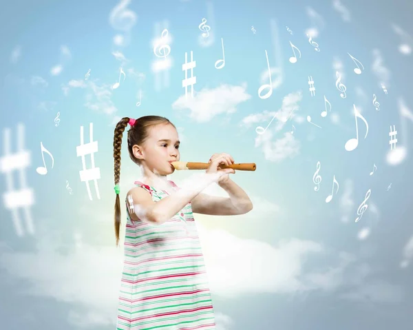 Kid with flute — Stock Photo, Image